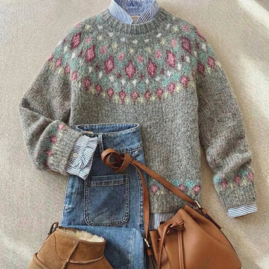 Amanda | Nordic Pattern Knit Crew Neck Sweater