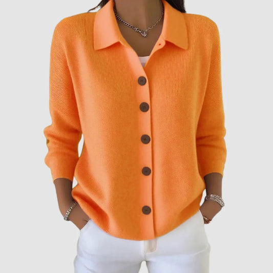 Annette | Button-Front Collared Ribbed Cardigan