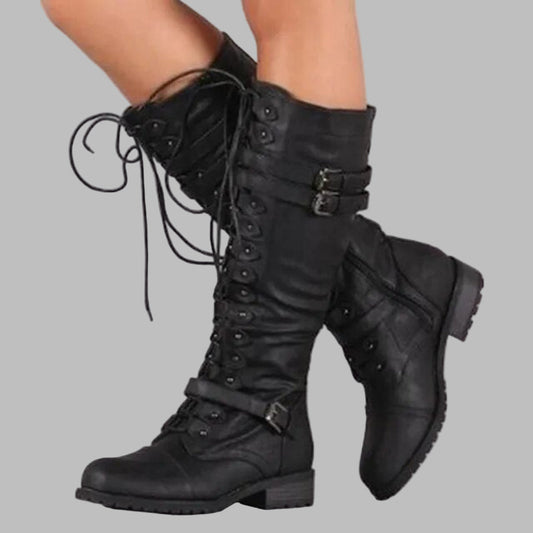 Autumn | Knee High Combat Boots with Buckle Straps