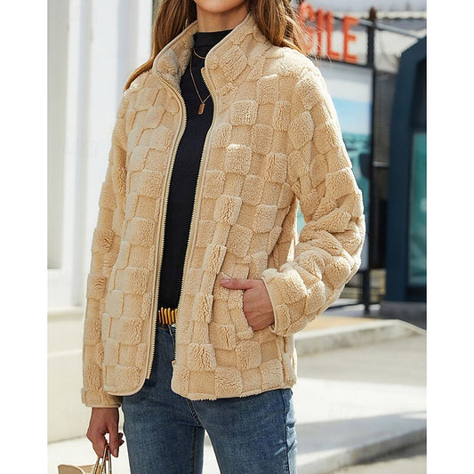 Clara | Plush Zip Coat with Stand Collar