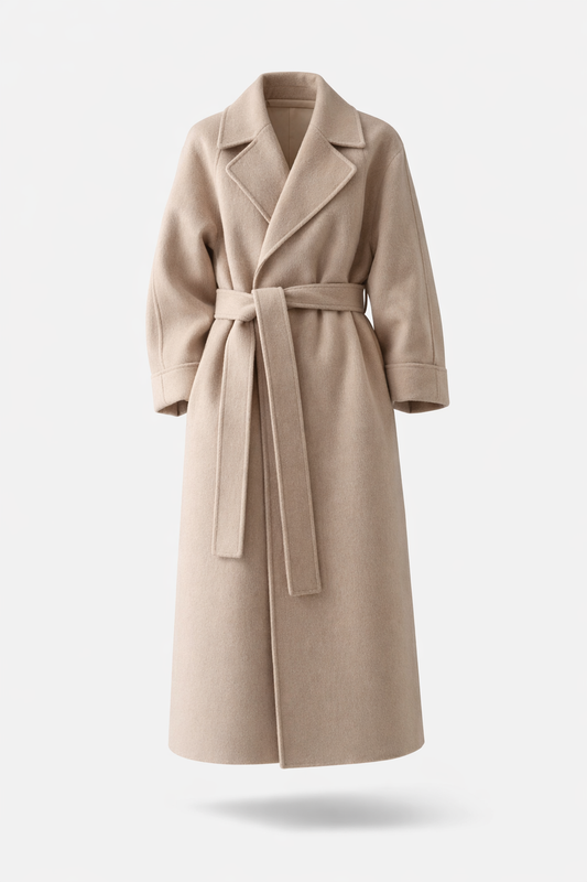 Emmy | Elegant Long Straight Cut Belted Coat