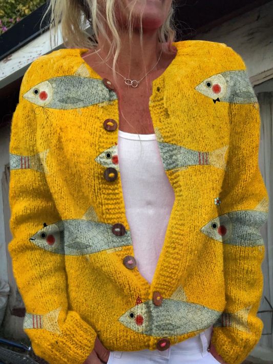 Eva | Button-Down Fish Print Cardigan