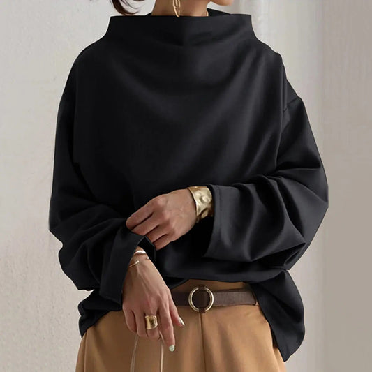 Heather | Oversized Roll Neck Knit Top
