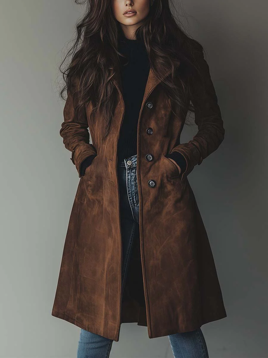 Jeanette | Vintage Faux Suede Tailored Trench Coat