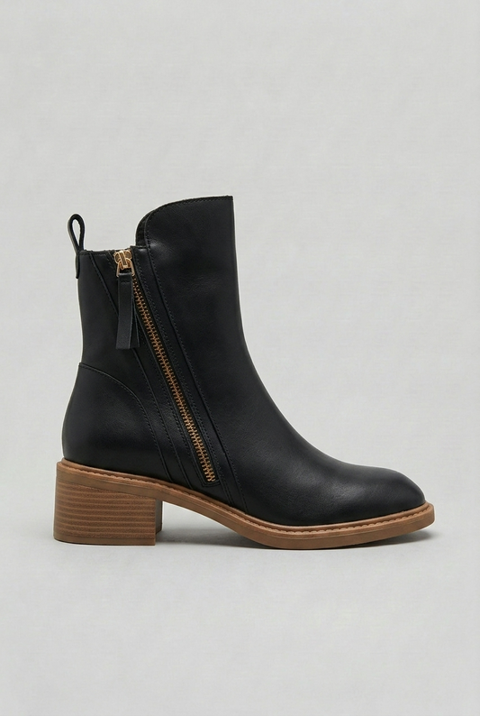 Jordan | Block Heel Ankle Boots with Side Zipper