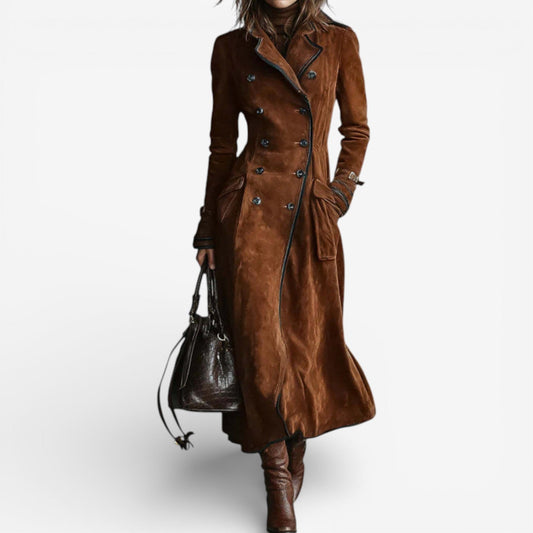 Julia | Double-Breasted Faux Suede Trench Coat