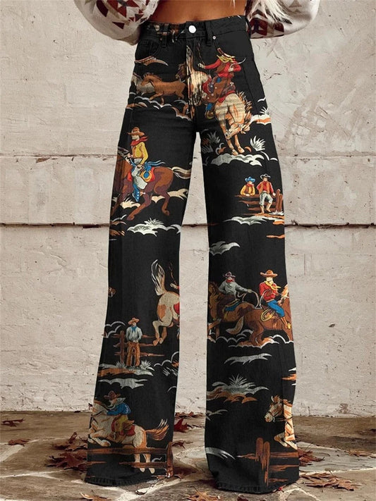 Kayleigh | Vintage Print Wide Leg Trousers