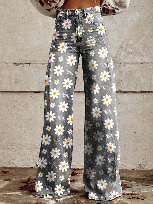Larissa | Retro Print High Waisted Flare Trousers