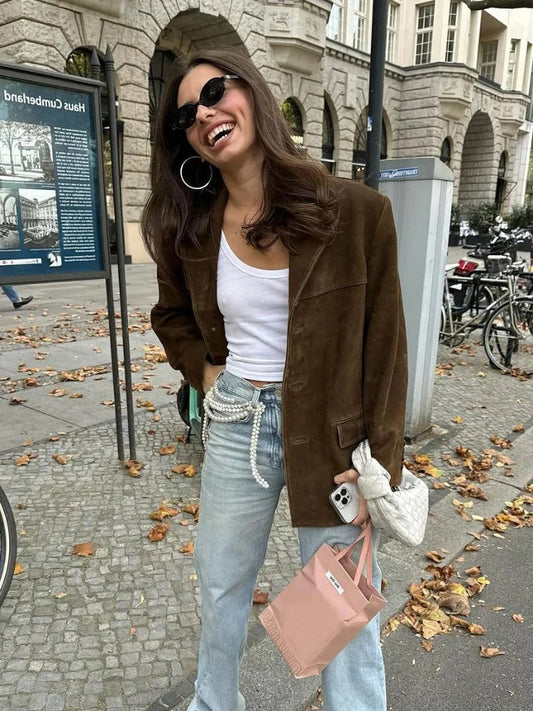 Mallory | Faux Suede Fall Jacket with Pockets