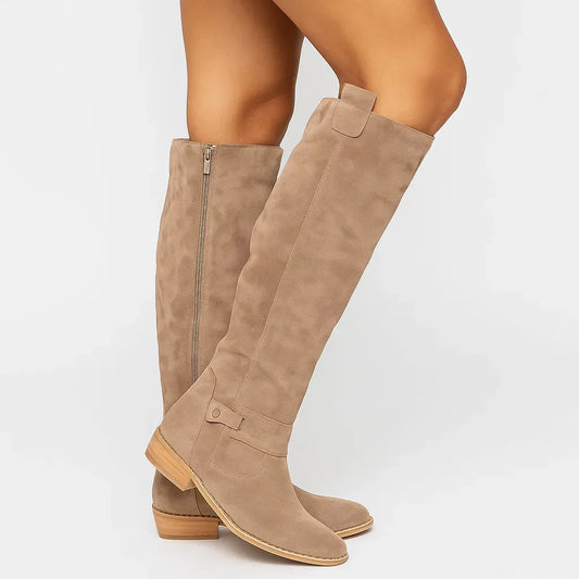 Salma | Knee High Faux Suede Block Heel Boots
