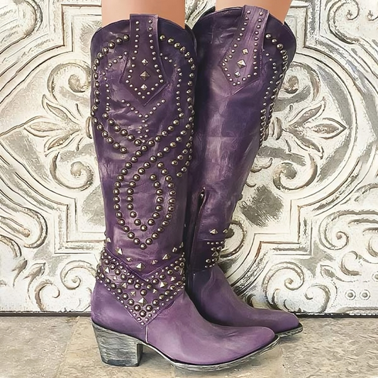 Savannah | Studded Knee High Western Boots
