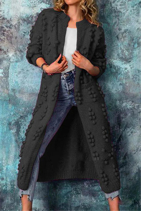 Violet | Long Knitted Winter Cardigan with Poms